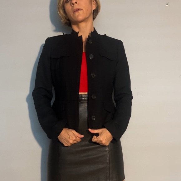 Classic Black Mock Neck Military Inspired Wool Jacket - Picture 11 of 14